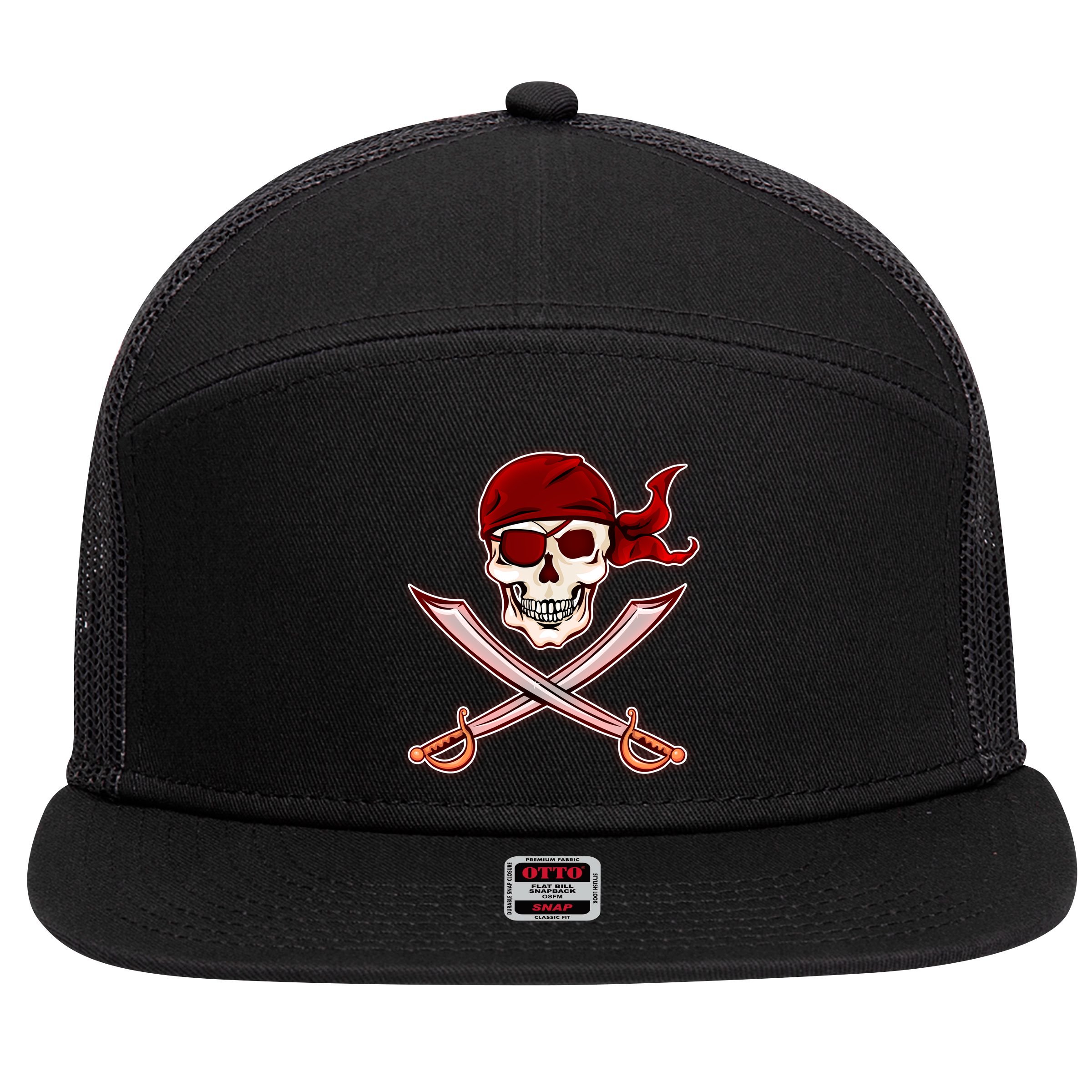 Jolly Roger Pirate Skull Flag Logo 7 Panel Mesh Trucker Snapback Hat