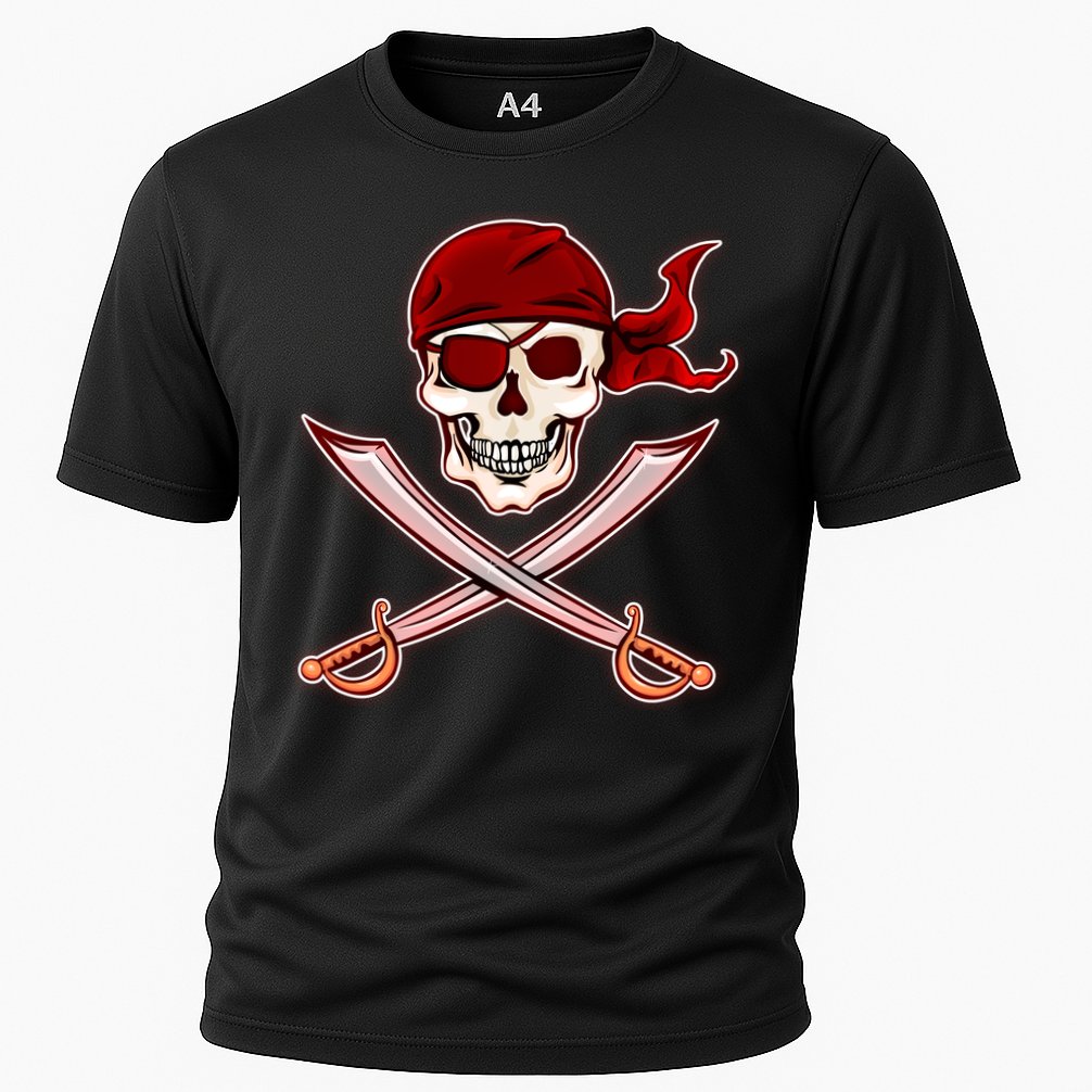 Jolly Roger Pirate Skull Flag Logo Cooling Performance Crew T-Shirt