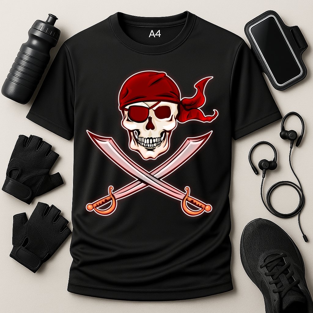 Jolly Roger Pirate Skull Flag Logo Cooling Performance Crew T-Shirt