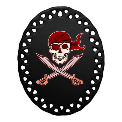 Jolly Roger Pirate Skull Flag Logo Ceramic Oval Ornament