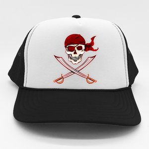 Jolly Roger Pirate Skull Flag Logo Trucker Hat