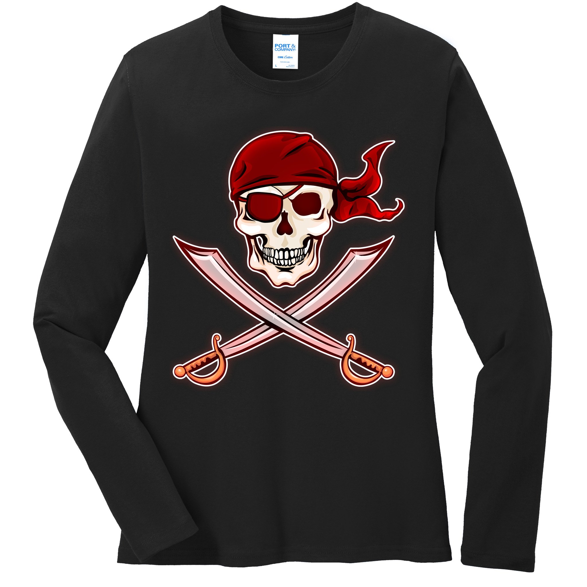 Jolly Roger Pirate Skull Flag Logo Ladies Long Sleeve Shirt