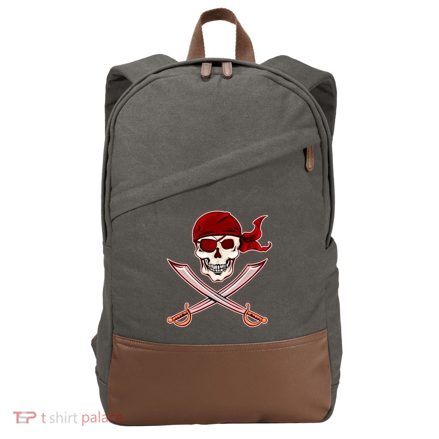 Jolly Roger Pirate Skull Flag Logo Cotton Canvas Backpack