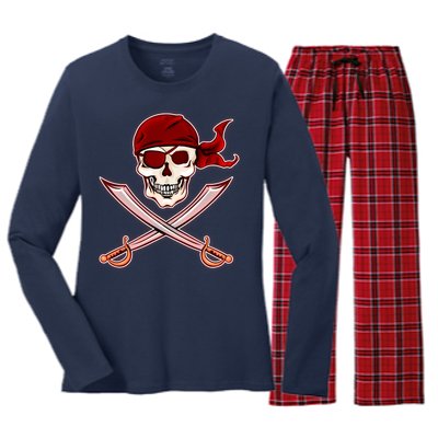 Jolly Roger Pirate Skull Flag Logo Women's Long Sleeve Flannel Pajama Set 