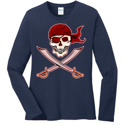 Jolly Roger Pirate Skull Flag Logo Ladies Long Sleeve Shirt