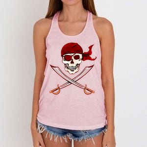 Jolly Roger Pirate Skull Flag Logo Women's Knotted Racerback Tank