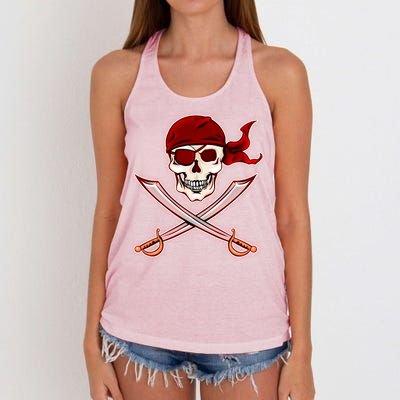 Jolly Roger Pirate Skull Flag Logo Women's Knotted Racerback Tank