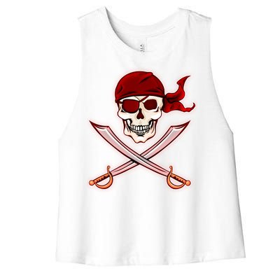 Jolly Roger Pirate Skull Flag Logo Women's Racerback Cropped Tank