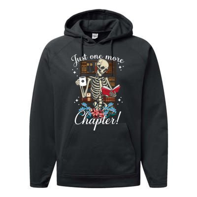 Just One More Chapter Skeleton Reading Books Coffee Funny Performance Fleece Hoodie