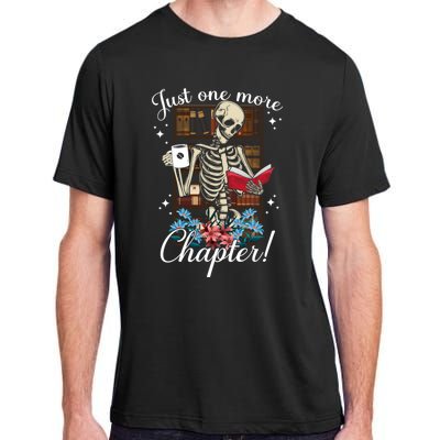 Just One More Chapter Skeleton Reading Books Coffee Funny Adult ChromaSoft Performance T-Shirt