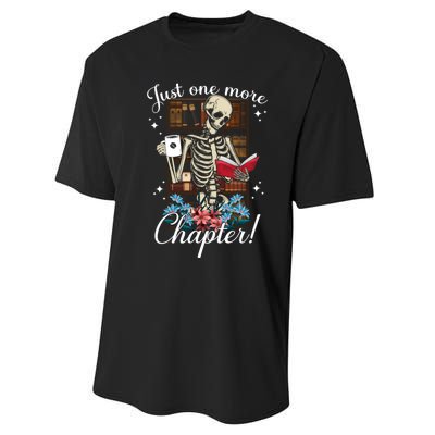 Just One More Chapter Skeleton Reading Books Coffee Funny Performance Sprint T-Shirt