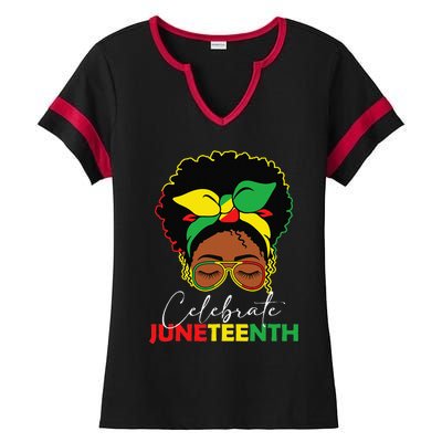 Juneteenth Outfit  Messy Bun Eye Glasses Ladies Halftime Notch Neck Tee