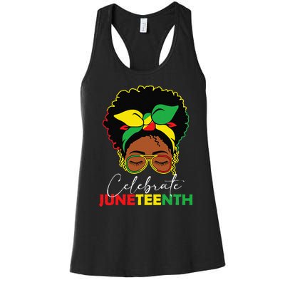 Juneteenth Outfit  Messy Bun Eye Glasses Women's Racerback Tank