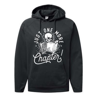 Just One More Chapter Skeleton Reader Reading Book Lover Performance Fleece Hoodie