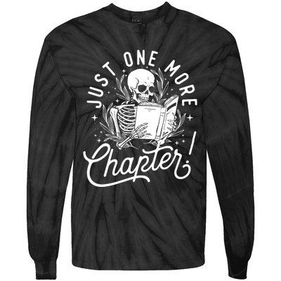 Just One More Chapter Skeleton Reader Reading Book Lover Tie-Dye Long Sleeve Shirt