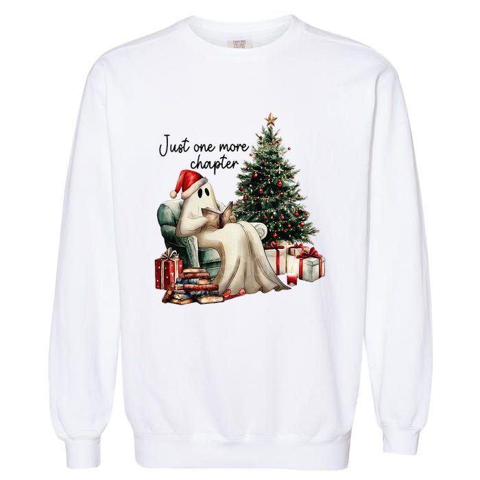 Just One More Chapter Reading Ghost Merry Christmas Garment-Dyed Sweatshirt