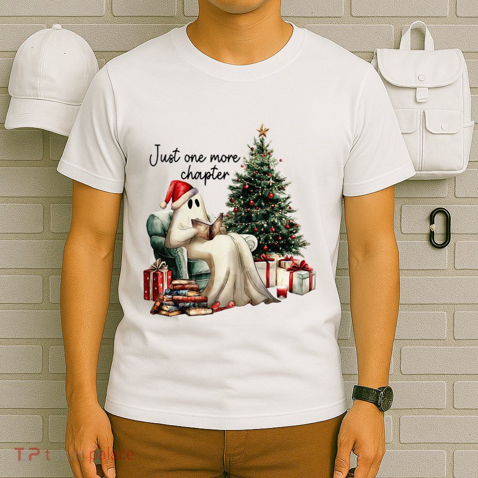 Just One More Chapter Reading Ghost Merry Christmas T-Shirt