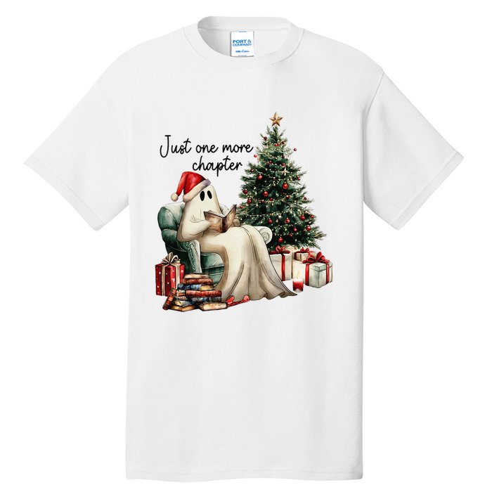 Just One More Chapter Reading Ghost Merry Christmas Tall T-Shirt