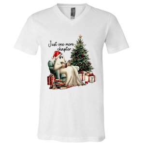 Just One More Chapter Reading Ghost Merry Christmas V-Neck T-Shirt