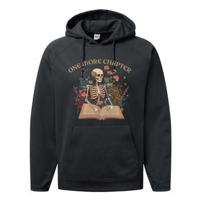 Just One More Chapter Skeleton Reading Book Lover Bookish Performance Fleece Hoodie