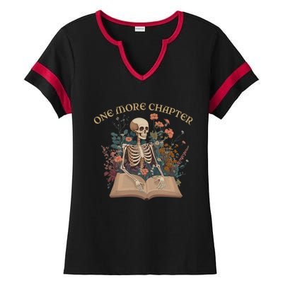 Just One More Chapter Skeleton Reading Book Lover Bookish Gift Ladies Halftime Notch Neck Tee