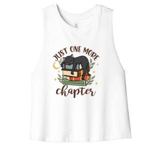 Just One More Chapter Black Cat Gift For Reading Books Women's Racerback Cropped Tank