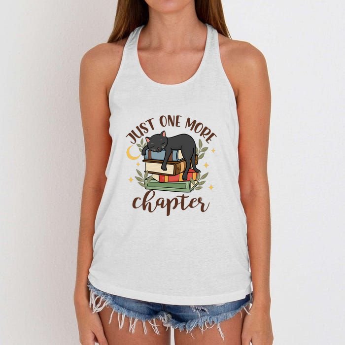 Just One More Chapter Black Cat Gift For Reading Books Women's Knotted Racerback Tank