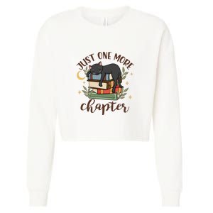 Just One More Chapter Black Cat Gift For Reading Books Cropped Pullover Crew