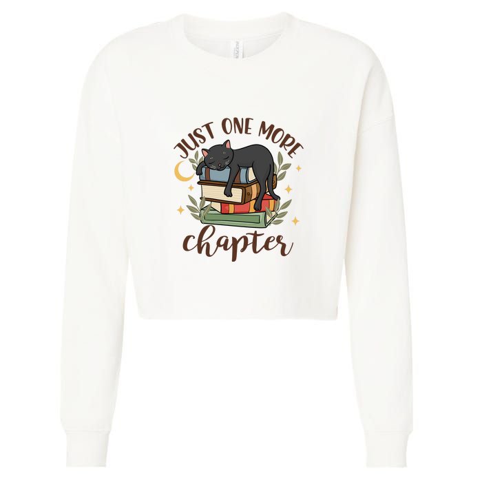 Just One More Chapter Black Cat Gift For Reading Books Cropped Pullover Crew