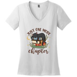 Just One More Chapter Black Cat Gift For Reading Books Women's V-Neck T-Shirt