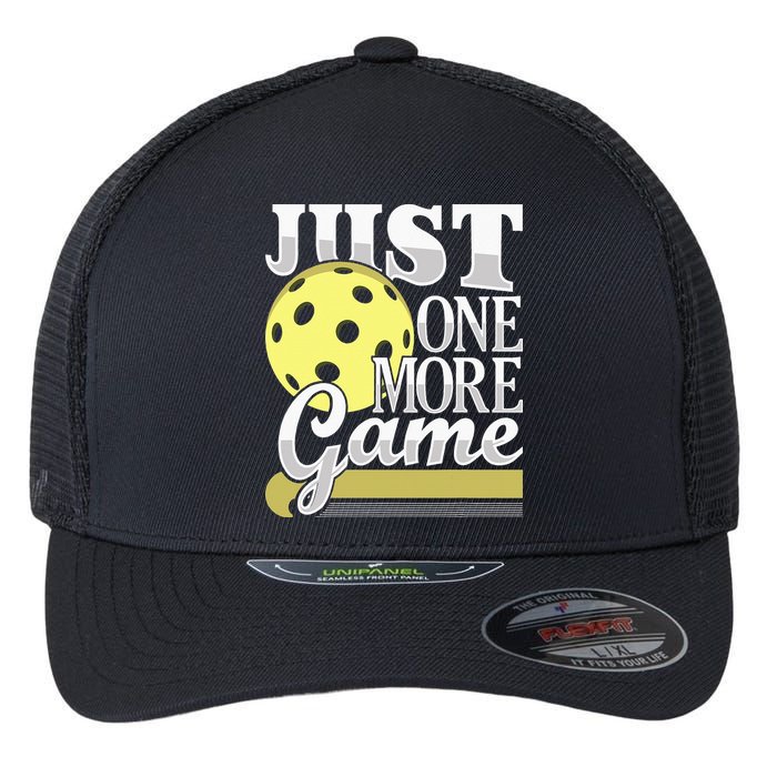 Just One More Game Pickleball Player Paddleball Flexfit Unipanel Trucker Cap