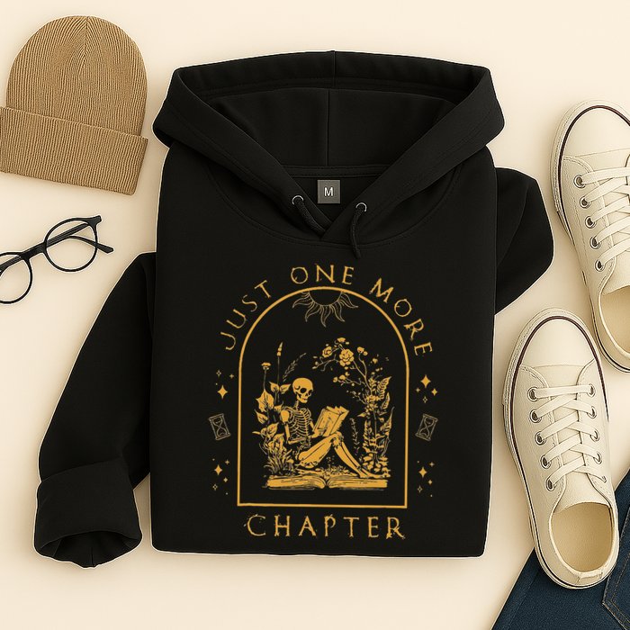 Just One More Chapter Vintage Skeleton Reading Book Reader Hoodie
