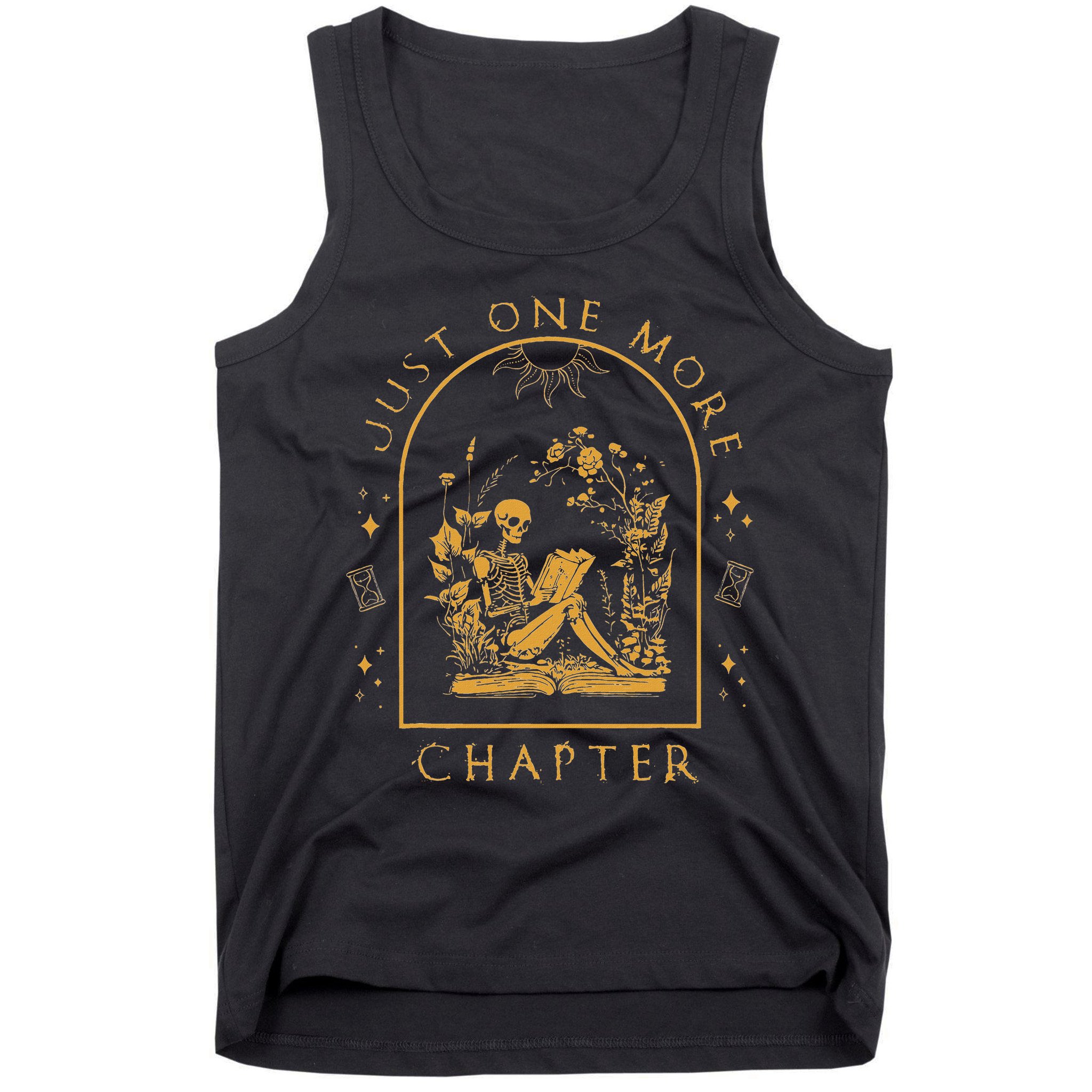 Just One More Chapter Vintage Skeleton Reading Book Reader Tank Top