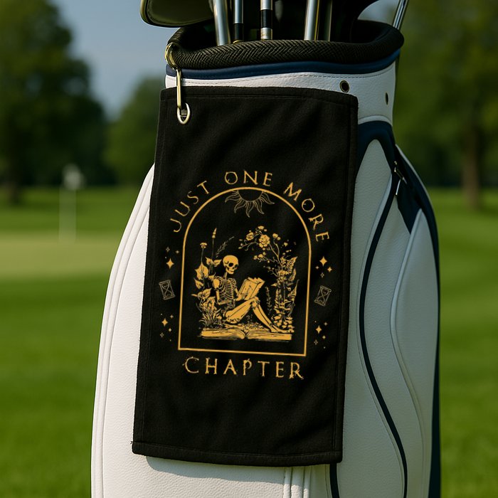 Just One More Chapter Vintage Skeleton Reading Book Reader Golf Towel