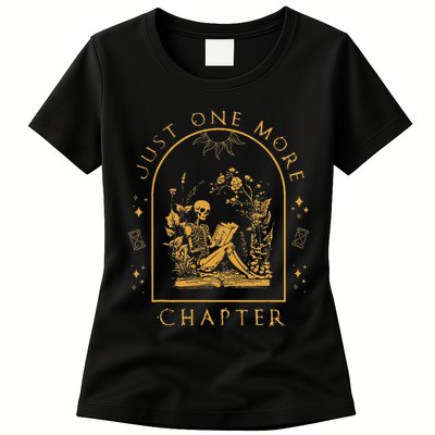 Just One More Chapter Vintage Skeleton Reading Book Reader Womens T-Shirt
