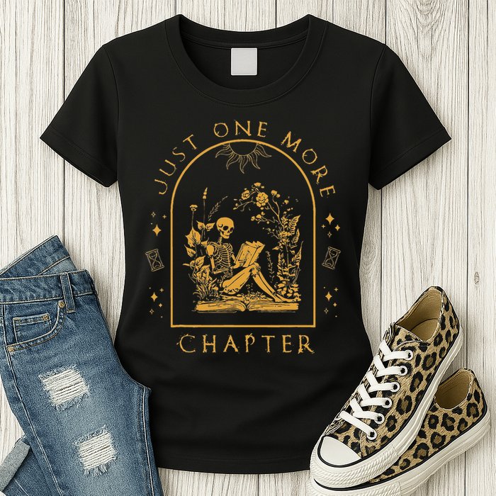 Just One More Chapter Vintage Skeleton Reading Book Reader Womens T-Shirt