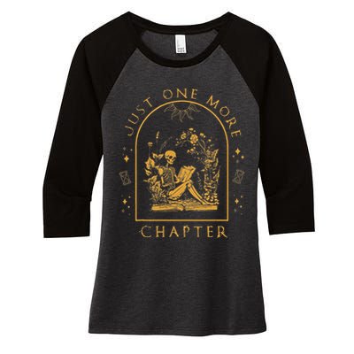 Just One More Chapter Vintage Skeleton Reading Book Reader Women's Tri-Blend 3/4-Sleeve Raglan Shirt