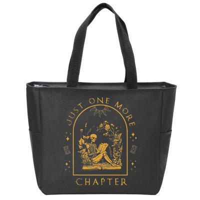 Just One More Chapter Vintage Skeleton Reading Book Reader Zip Tote Bag