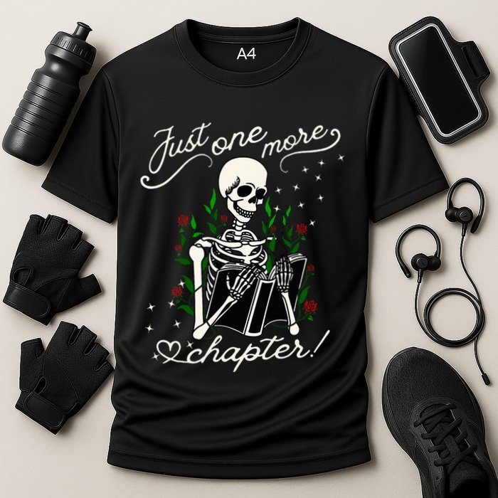 Just One More Chapter Funny Books Skeleton Bookworm Performance Shirt
