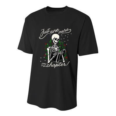 Just One More Chapter Funny Books Skeleton Bookworm Youth Performance Sprint T-Shirt