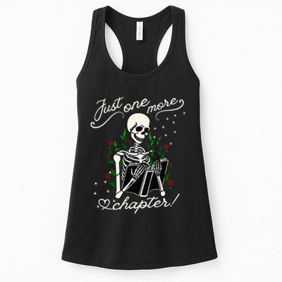 Just One More Chapter Funny Books Skeleton Bookworm Womens Tank Top