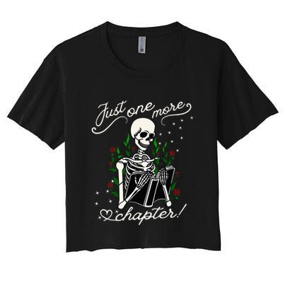 Just One More Chapter Funny Books Skeleton Bookworm Crop Top