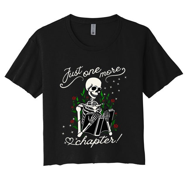 Just One More Chapter Funny Books Skeleton Bookworm Crop Top