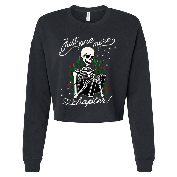 Just One More Chapter Funny Books Skeleton Bookworm Cropped Pullover Crew