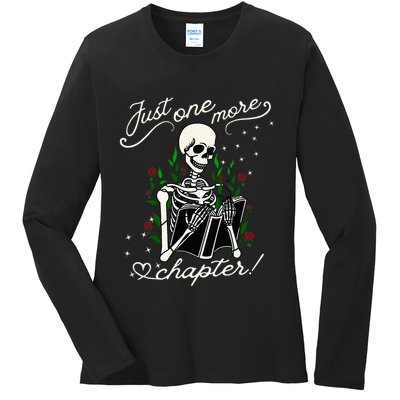 Just One More Chapter Funny Books Skeleton Bookworm Ladies Long Sleeve Shirt
