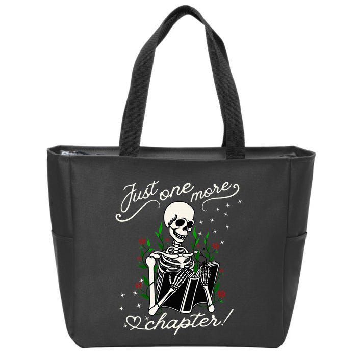 Just One More Chapter Funny Books Skeleton Bookworm Zip Tote Bag