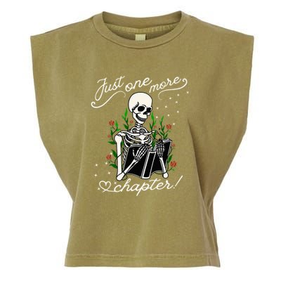 Just One More Chapter Funny Books Skeleton Bookworm Garment-Dyed Women's Muscle Tee