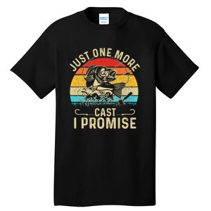 Just One More Cast I Promise Bass Fishing Funny Angler Retro Tall T-Shirt