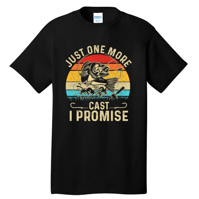 Just One More Cast I Promise Bass Fishing Funny Angler Retro Tall T-Shirt