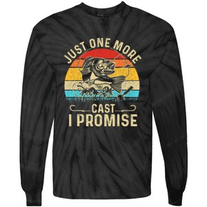 Just One More Cast I Promise Bass Fishing Funny Angler Retro Tie-Dye Long Sleeve Shirt